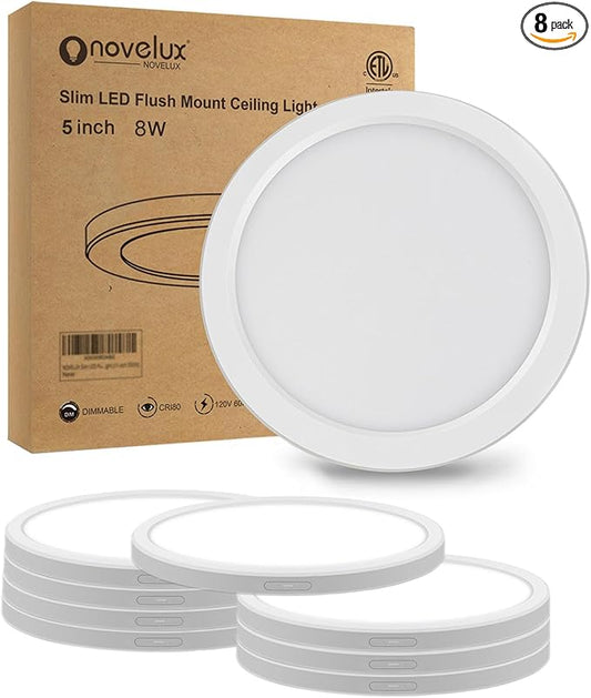 ETL Certifed 5 inch LED Ceiling Light Flush Mount 5000K Daylight, Ultra Slim 0.63" Thick Round Flat Ceiling Lamp 8 Pack Dimmable Small Ceiling Lights for Basement,Bedrooms,Kitchen,Bathroom