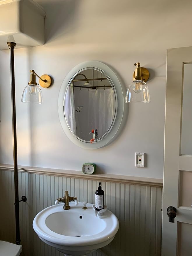 PERMO Industrial Vintage Slope Pole Wall Mount Single Sconce with 6.7" Oval Dome Clear Glass Shade Antique Gold Wall Sconce Light Fixture