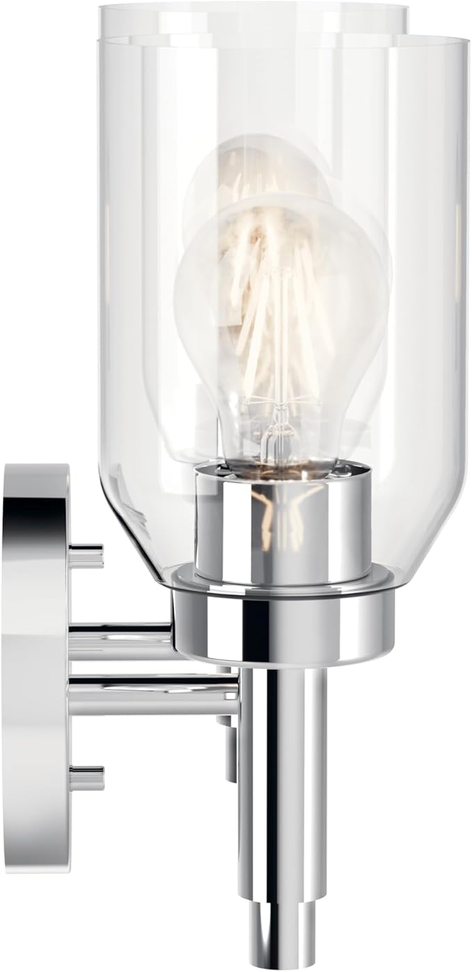 Kichler Madden 2-Light Bathroom Vanity Light Fixture with Clear Glass in Chrome, Modern Wall Mount Lighting for Mirror Over Single or Double Vanity (10.5" x 14.25"), 55184CH