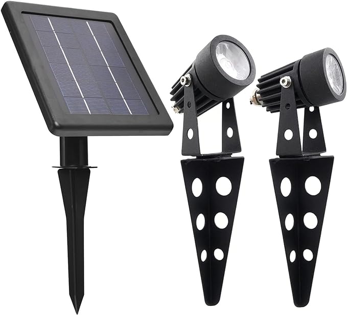 Mini 50X Twin Solar-Powered Flag Pole Light Cast Aluminium Cool White LED Spotlight 60-100 Lumen Per Light Fixture for Outdoor Garden Yard Landscape Downlight