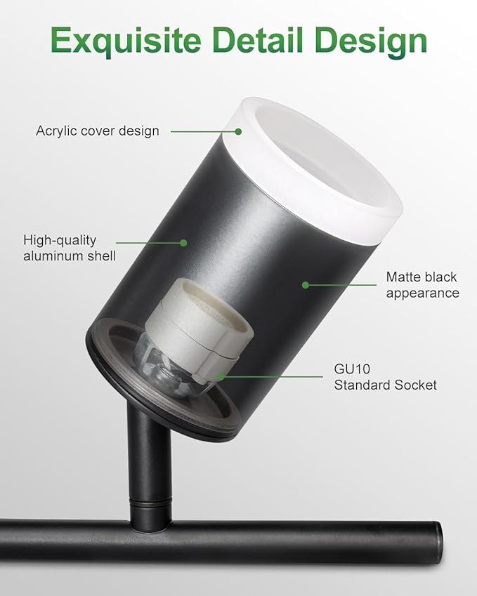 6 Ways Track Lighting, Rotatable Heads Track Light Kit, Track Lighting Fixtures Ceiling with Acrylic Cover, Modern Black Ceiling Spotlight for Kitchen, Living Room, Hallway(Bulbs Not Included)