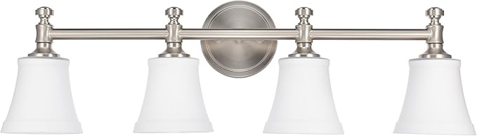 Bathroom Vanity Light Fixtures, Traditional Brushed Nickel 4 Lights Wall Sconce Lighting with Opal Glass Shade, Porch Wall Mount Light Fixture for Bathroom, Mirror Cabinets Hallway Stairs