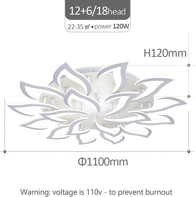 AHAWILL Ceiling Light Dimmable Modern Embedded LED Chandelier Metal Acrylic Petal Ceiling Ceiling Light, Suitable for Living Rooms, Bedrooms, Children's Rooms, Etc. 43.3″/120w/18 Heads……