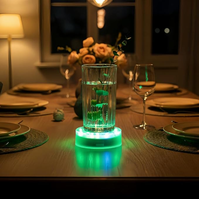 Simplelight 4 Inch Multicolor LED Light Base- Perfect for Glass Art, Ideal Led Display for Vases, Centerpieces-AA Batteries Included (4inch LED Vase Base Light, Color Changing), Set of 4
