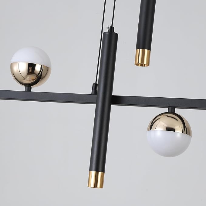 ORANOOR Modern LED Pendant Lights, Dimmable 39in Linear Wave LED Chandelier Lighting, Black & Gold Dining Room Hanging Light Fixtures Kitchen Island Globe Pendant Light for Dining Table (2704lm)