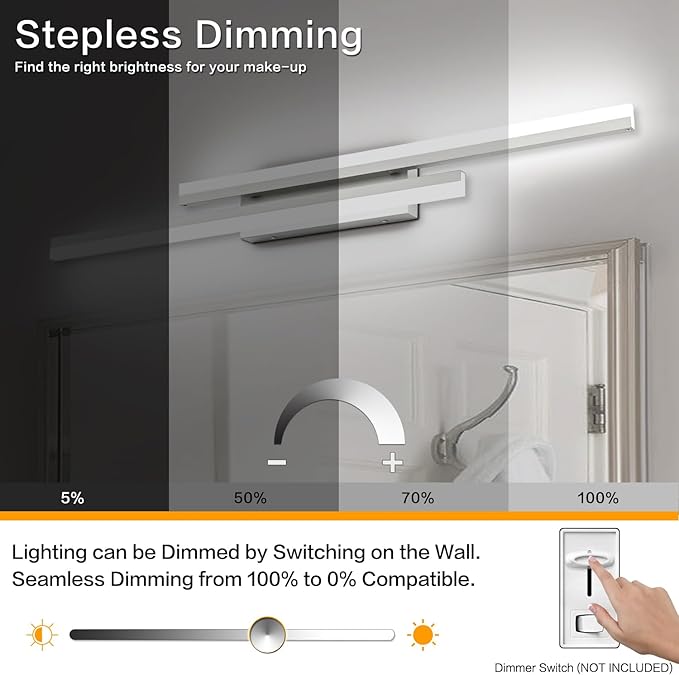 PRESDE 40" LED Bathroom Vanity Light, Modern Brushed Nickel Wall Bar Fixture Over Mirror 5CCT