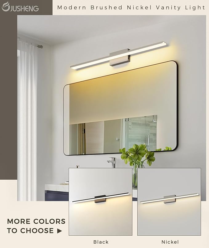 JUSHENG Brushed Nickel Vanity Lights 5CCT Dimmable Vanity Light Bar LED Bathroom Light Fixtures 39.37'' Inch 36W