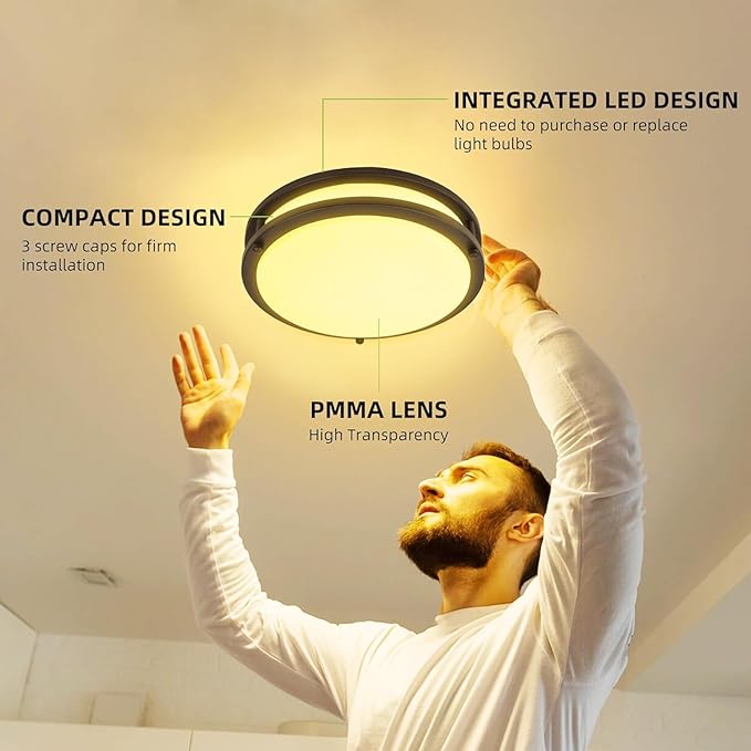 hykolity 13 inch Flush Mount LED Ceiling Light Fixture, 2700K/3000K/3500K/4000K/5000K Adjustable Ceiling Lights, Oil Rubbed Bronze Saturn Dimmable Lighting for Bathroom Kitchen, ETL Listed - 2 Pack