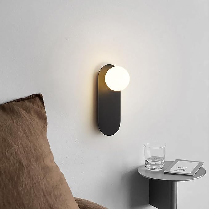 Black Globe Wall Light,Art Deco Flush Mount Glass Sconce Indoor,Minimalist Kitchen Light Fixture,Vintage Style Wall Lamp for Hallway Living Room and Office