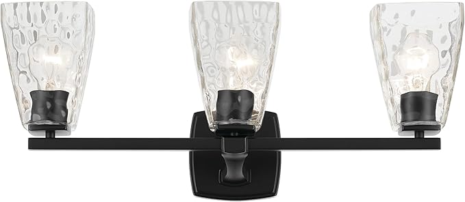 Kichler Marant 21.25" 3-Light Bathroom Vanity Light Fixture with Clear Water Glass in Black, Modern Wall Mount Over Mirror for Powder Room (21.25" W x 9.5" H), 55216BKWTR