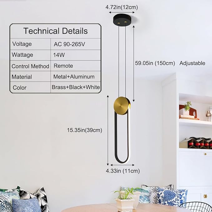 Modern Pendant Lights Fixtures Set of 2, LED Black and Gold Dimmable Pendant Light for Kitchen Island, Small Kitchen Pendant Lighting with RC, Oval Adjustable Hanging Lamp for Dining Room Bar Bathroom