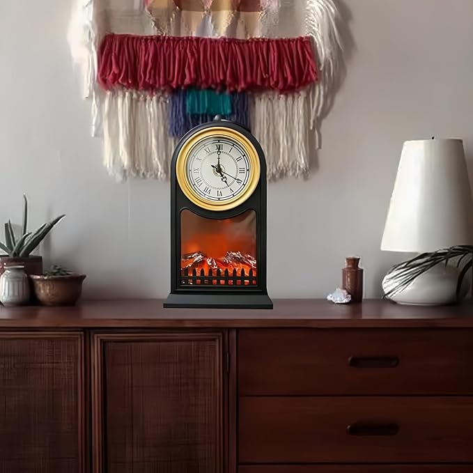 Simulated LED Fireplace Lantern USB & Battery Powered Flameless Light With Emulation Flame Table Decorative Lamp Copper Fireplace Ornament for Cozy Home Decor Free Standing Electric Log Burner