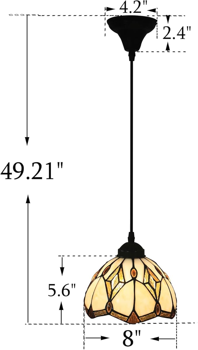 Pendant Light, Stained Glass Hanging Ceiling Light Fixture Adjustable Hanging Lamp for Kitchen Island, Dining Room, Living Room, Bedroom, E26 Pendant Lighting Fixtures