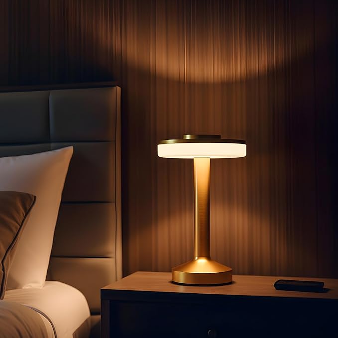 Riakrum 2 Pcs LED Portable Cordless Table Lamp with Touch Sensor 3 Color Stepless Dimming Rechargeable Battery up to 15 Hours Cordless Table Light Wireless Lamp for Nursery (Gold)