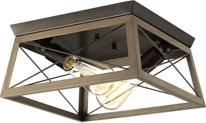 Progress Lighting 2-Light Ceiling Light, Flush Mount Ceiling Light Fixture for Interior Kitchen Lights, Hallway, Bedroom, Living Room, 12-Inch by 6-Inch, Briarwood Collection, Antique Bronze