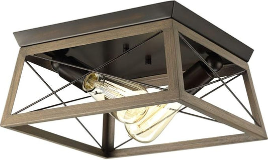 Progress Lighting 2-Light Ceiling Light, Flush Mount Ceiling Light Fixture for Interior Kitchen Lights, Hallway, Bedroom, Living Room, 12-Inch by 6-Inch, Briarwood Collection, Antique Bronze