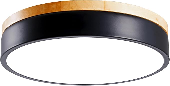 Dimmable LED Wood Flush Mount Ceiling Light Fixture 3000-6000K Tunnable 12 Inch, 24W Modern Close to Ceiling Light, Bedroom Light for Kitchen, Hallway, Black, Type B 5CCT