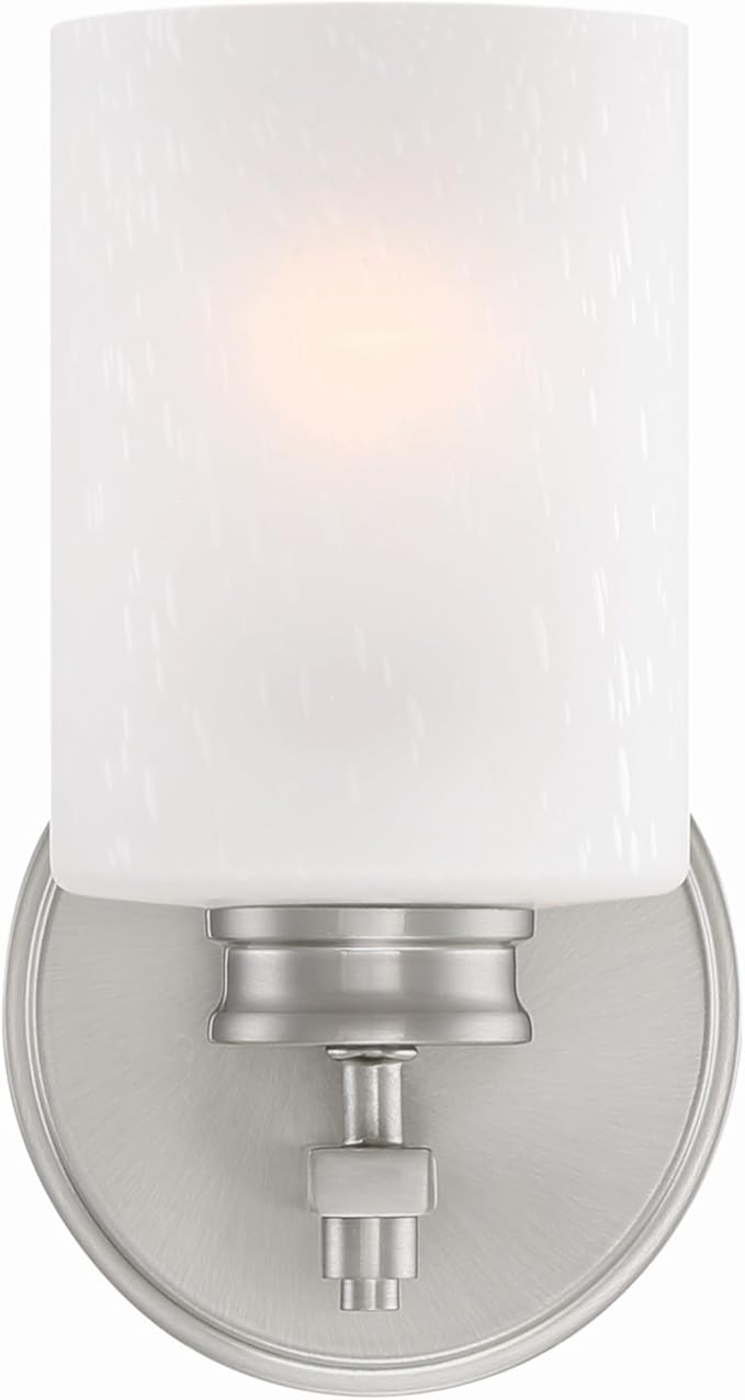 Kira Home Phoebe 8" Modern Wall Sconce with Frosted Seeded Glass Cylinder Shade, Industrial Silver Wall Light with Cylinder Glass Shade, Brushed Nickel Finish