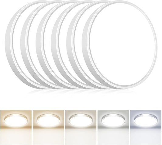 hepside 6PACK Flush Mount LED Ceiling Light Fixture 5CCT 7Inch 15W & 100W Equivalent Closet Light Fixture,Small Round Slim Surface Ceiling Lamp for Hallway,Bathroom,Bedroom,Kitchen,Interior