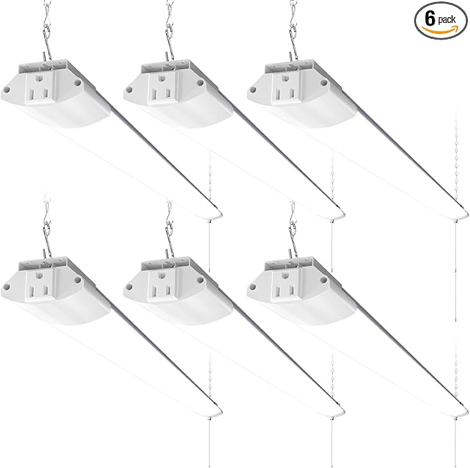 Barrina BS84 LED Shop Lights for Workshop 4FT, 84W, 10000LM, 5000K Linkable Light Fixture for Garage, Basement, Hanging or Flush Mount, 6 Packs, White