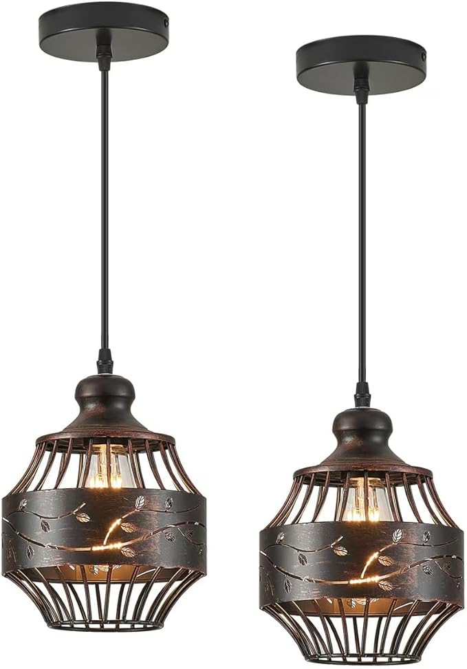 YLONG-ZS Bronze Vintage Hanging Pendant Light Fixture,Rustic Hanging Lamps for Bedroom,Living Room,2PK