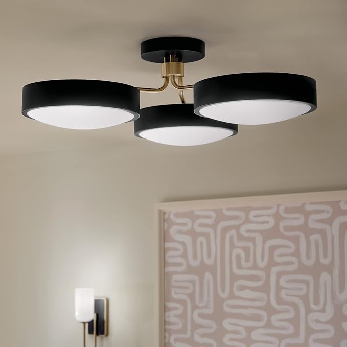 KICHLER Sago 52604BKCPZ Semi Flush LED 3-Light 40˝ with Clear Acrylic with Inside Satin Etch in Black and Champagne Bronze