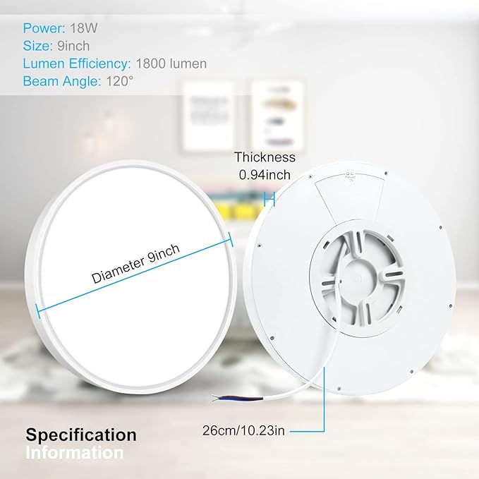 inShareplus 9inch LED Ceiling Light, White 18W(180W Equiv) 6000K Cold White Flush Mount Ceiling Lights Fixture, Super Bright, 1800LM Modern Ceiling Lamp for Bedroom Kitchen, Office, Hallway