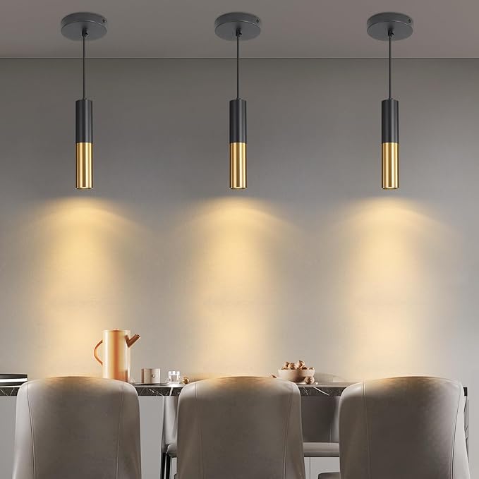 2 Pack Modern Black and Gold LED Pendant Lights, Minimalist Linear Hanging Light, 3 Color 2700K/4500K/6500K, Ceiling Mount Pendant Lamp for Kitchen Island, Dining Room, Bedroom, Bar, Cafe