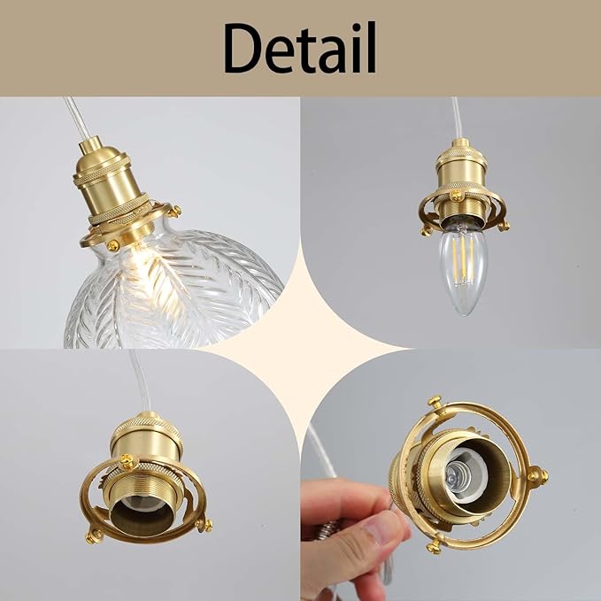 Gold Pendant Lights Kitchen Island with Clear Glass, Vintage 1 Light Gold Glass Globe Pendant Light for Dining Room, Bedroom, Hallway, Farmhouse