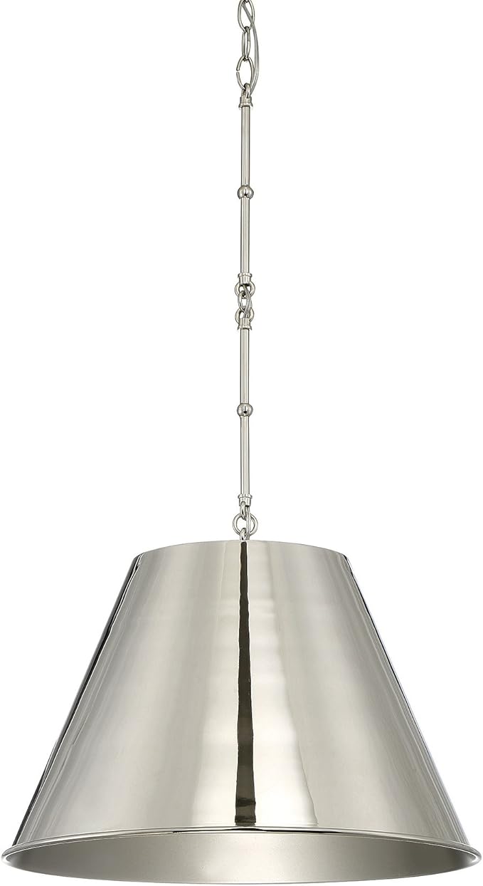 Savoy House 7-131-1-109 Alden Traditional Metal Cone Pendant, 1-Light 60 Watt, 18" H x 34" W, Polished Nickel