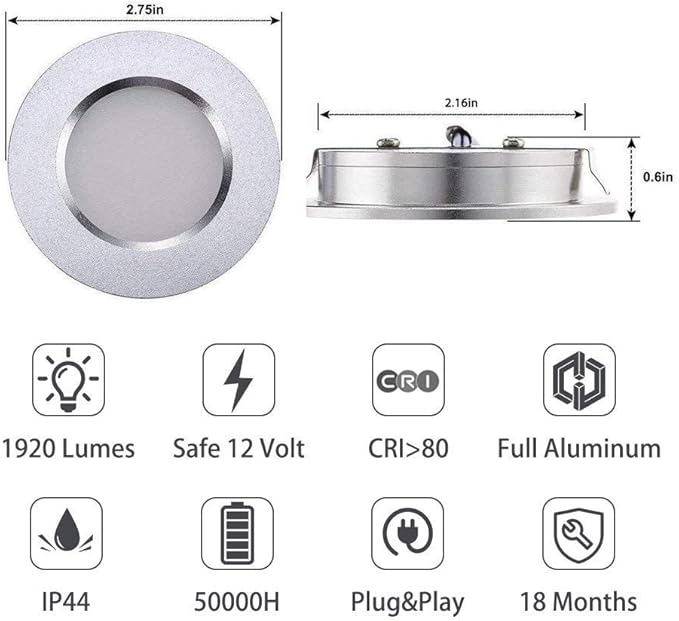 ALOVECO LED RV Boat Ceiling Light 12V Recessed Cabinet Lights Waterproof Ultra-Thin Interior Lighting for Motorhome Sailboat Yacht 3000K Warm White (12 Pack) (A-Sliver Lights)