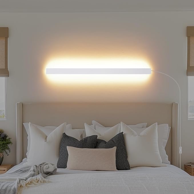KELUOLY Modern Plug in Wall Lights, 31.4 inch Frosted White LED Long Wall Sconce, 16W Warm White 3000K Acrylic Indoor Wall lamp,with 59" Plug Cable for Bedroom, Living Room, Hallway