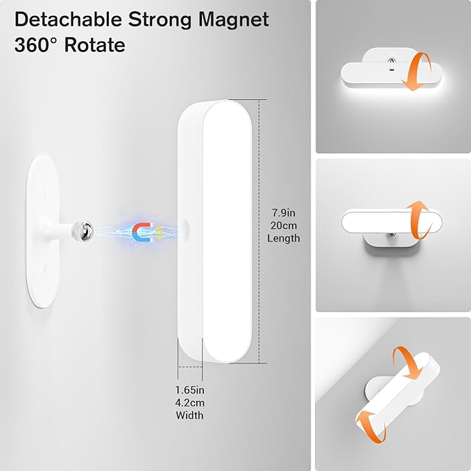 Hensam Battery Operated Wall Sconces, Wireless LED Wall Sconce Set of Two, Rechargeable Wall Lights for Living Room, 5 Colors Dimmable Wall Lamps for Bedroom, White 2 Pack