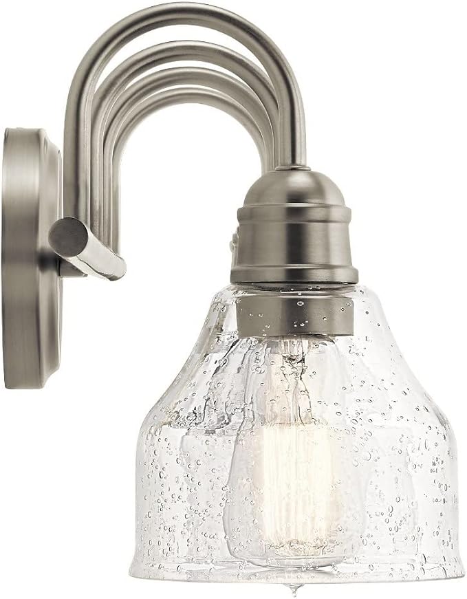 Kichler Avery 4-Light Bathroom Vanity Light Fixture with Clear Seeded Glass in Black, Industrial Farmhouse Wall Mount for Bathroom Mirror (33.5" x 9.5" x 8.25"), 45974BK