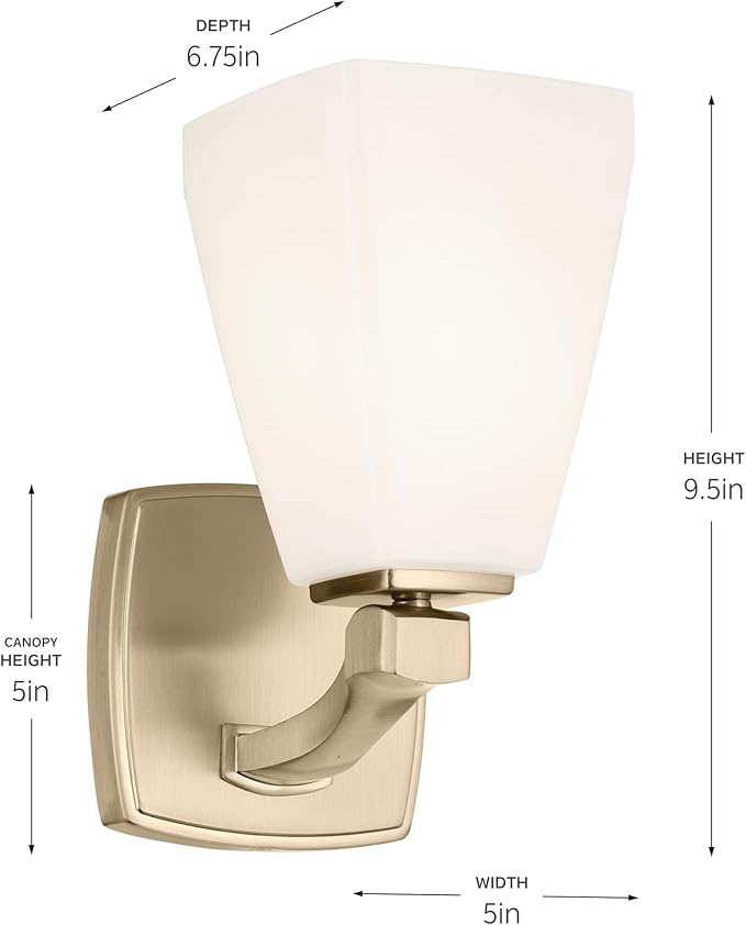 Kichler Marant 5" 1-Light Wall Sconce Bathroom Vanity Light Fixture with Opal Glass in Champagne Bronze for Bathroom, Powder Room, Hallway, Fireplace (5" W x 9.5" H), 55214CPZ