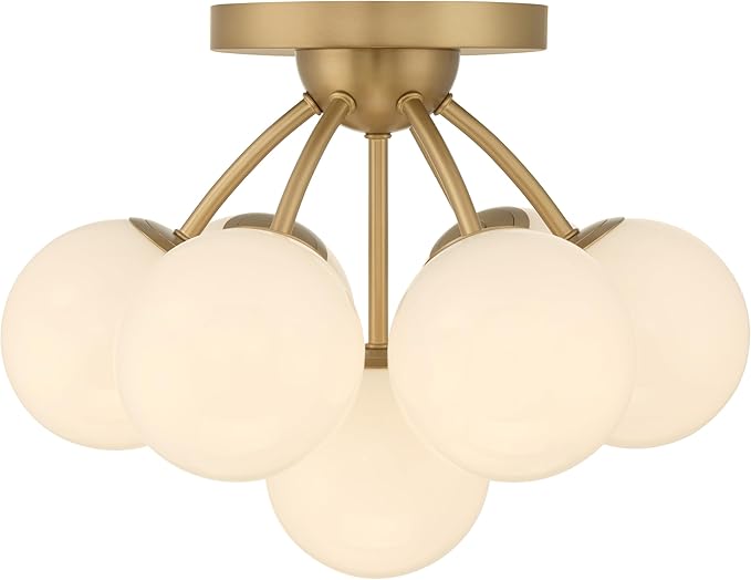 Minka-Lavery Lunara 18.25" 7-Light Semi-Flush Mount - Legacy Brass with Opal Glass (Bulb Not Included)