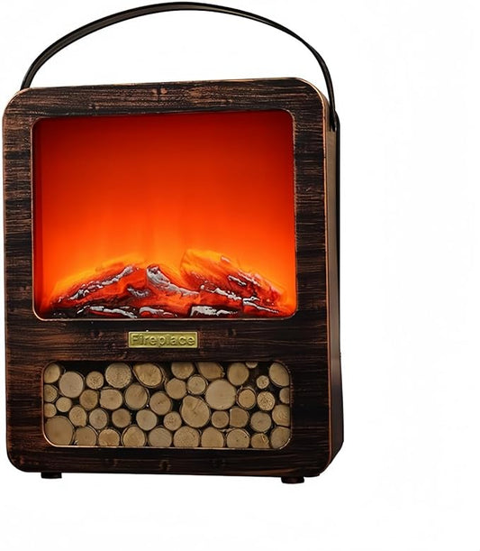 Simulated LED Fireplace Lantern USB & Battery Powered Flameless Light with Emulation Flame Table Decorative Lamp Copper Fireplace Ornament for Cozy Home Decor Free Standing Electric Log Burner