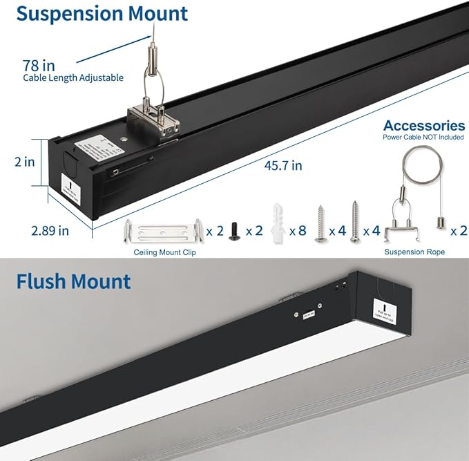 DAKASON 4FT LED Linear Lights, 40W 3000K/4000K/5000K Selectable Hanging Light, 4’ Linkable Office Shop Light Fixture, 0-10VDimmable Architectural Lighting Fixture ETL Listed for Gym Retails 4Pack