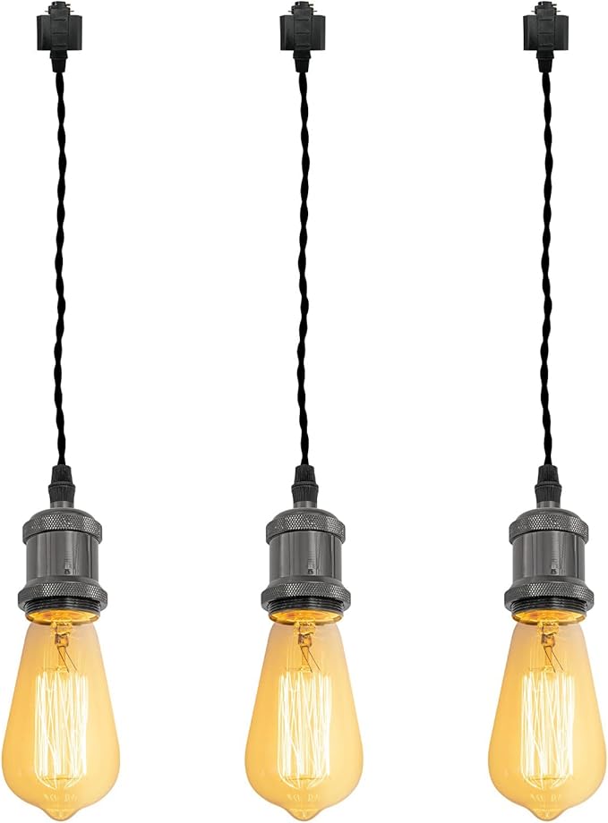 Kiven H-Type Wire Track LightPendants,Cord Length Customization Provided, 3 Lights Restaurant Decorative Pendant Light Industrial Pendant Lamp, Bulb Not Included,Pearl Black Finish