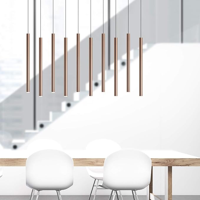 CANALIS 10 Mini Pendant Lighting Copper - LED Hanging Light Fixture for Kitchen Island, Bar, Foyer - Cluster Pendants - Dimmable, Adjustable Wire, Lamp Bulb Included