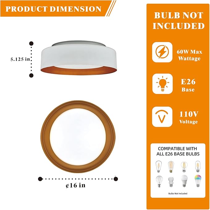 16in Ceiling Light, 3-Light E26 Bulb Type,Frosted Glass Lampshape, Large Modern Flush Mount Lamp Fixture for Living Room Bedroom Kitchen Hallway Foyer, Milk White