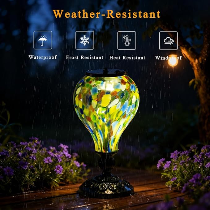 Outdoor Solar Lantern Waterproof Glass Table Lamp 9.8" H Hot Air Balloon Solar Lanterns Led Garden Lights for Patio Desk Garden Yard Tabletop Decor Ideal Gifts(Colorful Spots)