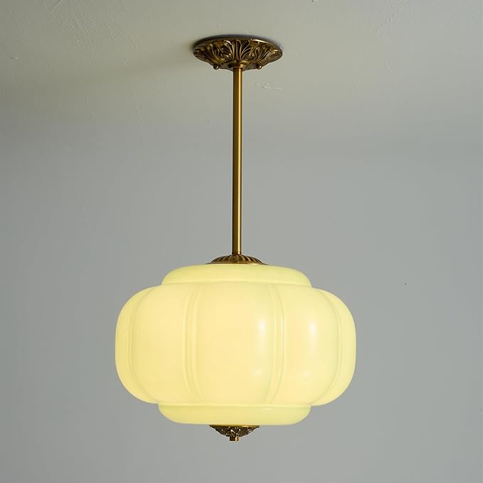 Green Milk Glass Ceiling Light Fixture,Milk Glass Pendant Light ,Semi Flush Mount Pendant Light Vintage Schoolhouse Ceiling Light for Kitchen Island, Living Room, Dining Room, Bedroom (Green, 15 Inch)