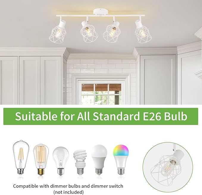 WILON Track Lighting Fixtures, Flush Mount Ceiling Spot Lights Modern Dining Room 4 Light Fixture 4 Way Track Light White Kitchen Rotatable Spotlight for Entryway Living Room