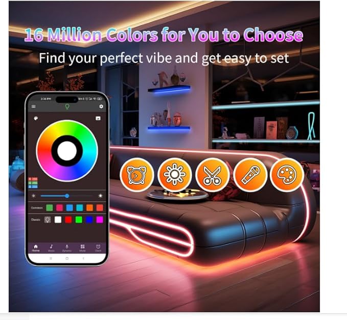 NBBUFF Led Lights for Bedroom 200FT (2 Rolls of 100ft), Color Changing RGB Led Strip Lights with 60 Keys Remote and App Control, Music Sync Led Lights for Room Kitchen Party Home Decor