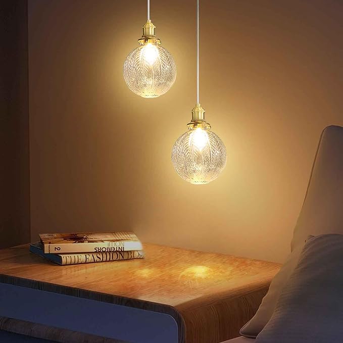 Gold Pendant Lights Kitchen Island with Clear Glass, Vintage 1 Light Gold Glass Globe Pendant Light for Dining Room, Bedroom, Hallway, Farmhouse