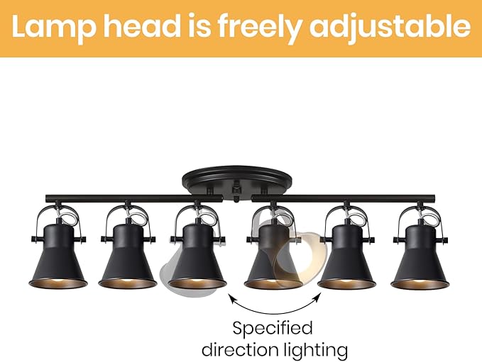 KEESFU 6-Light Track Lighting Kit,Black Semi Flush Mount Ceiling Light with 6 Rotatable Light Heads,Modern Accent Lighting for Livingroom,Bedroom,Hallway,Art Wall,Bathroom,Kitchen.(6-Light)