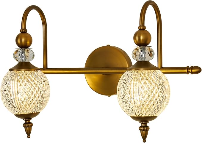 Vintage Vanity Light 2 Lights Gold Bathroom Light Fixtures Over Mirror with Acrylic Globe Shade