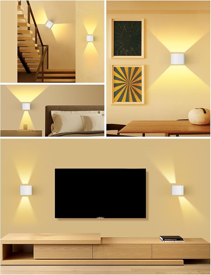 Motion Sensor Wall Lights, Wireless Rechargeable Wall Sconce with Remote Control, 10-100% Dimmable 2700-6500K, Adjustable Beam Angle, 3 Modes, 5000mAh White Wall Lamp for Bedroom, Hallway, 2-Pack