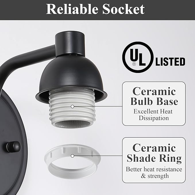 Mecgirn Matte Black Milk Glass Wall Sconces, 1 Pack Hardwired Indoor Wall Light Fixtures for Living Room, Hallway, Bedroom, Ceramic E26 Sockets (Bulbs Not Included)